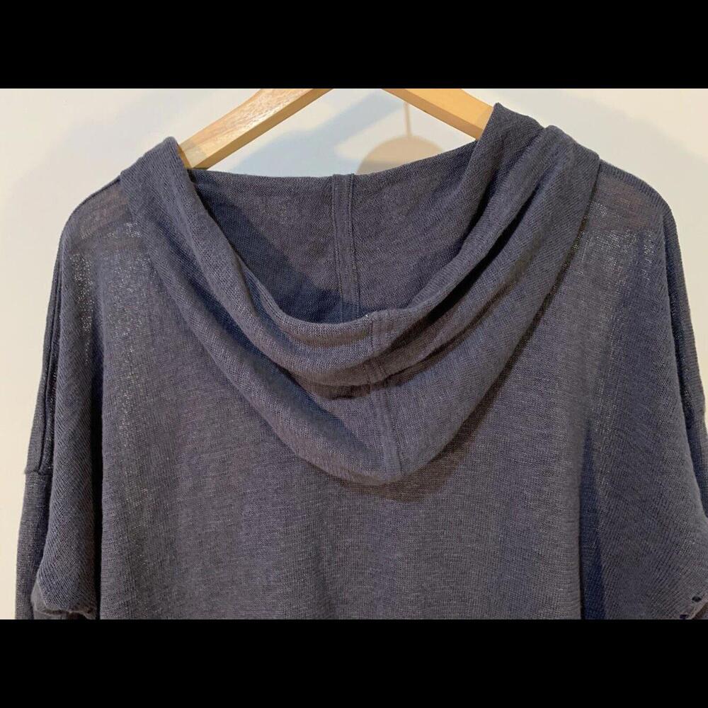 Tahari Hoodie Womens XL 100% Linen Minimalist Slate Blue Gray Stone Washed - Picture 6 of 9